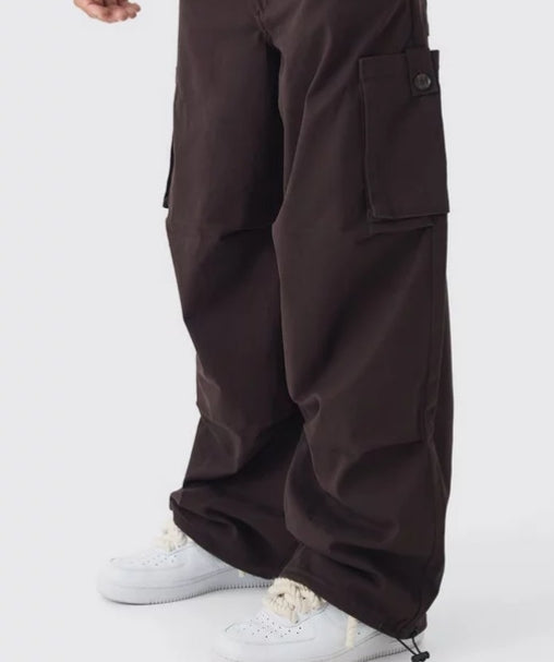 Fixed Waist Baggy Twill Cargo Trousers