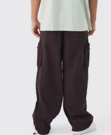 Fixed Waist Baggy Twill Cargo Trousers