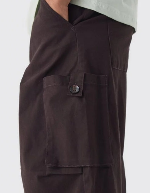 Fixed Waist Baggy Twill Cargo Trousers