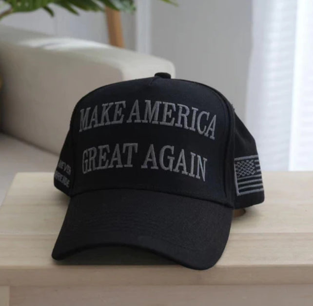 Trump Musk 2024 BLACK Hat 45 47 MAGA Hat Trump Musk Black Cap Make America Great Again Slogan with USA Flag Unisex Adjustable