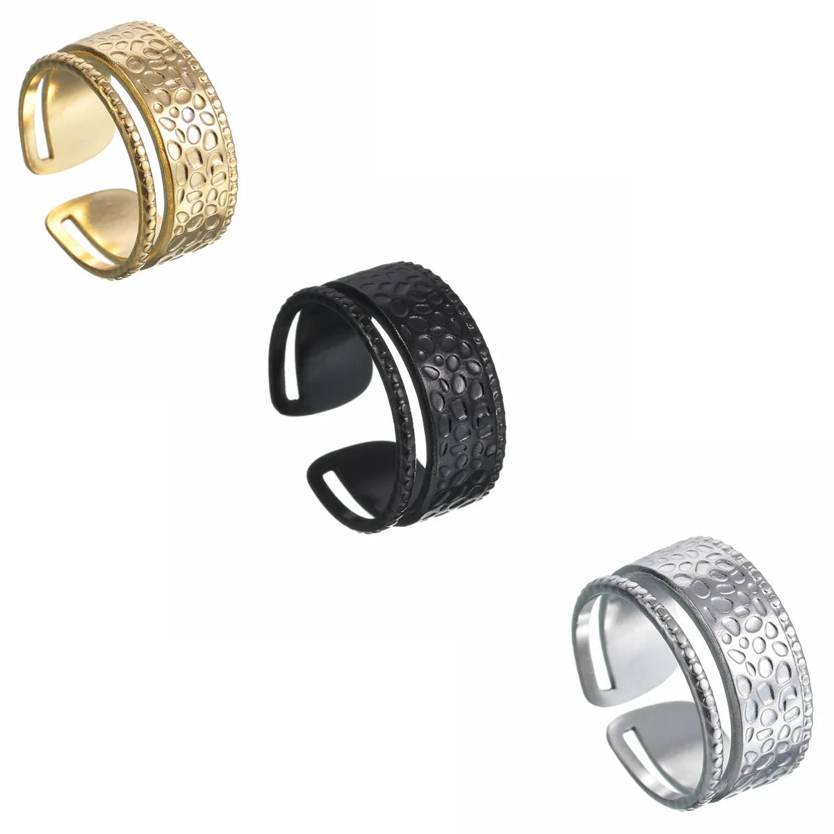 Gold/Silver/Black Color Open Stainless Steel Rings   Gothic Geometric Ring Female Male Fashion Jewelry 2024Trend