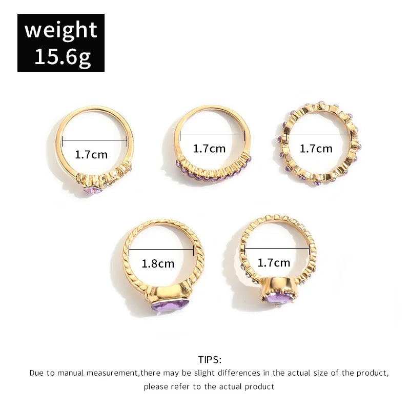 Sets Crystal Rings Set for Women Gold Plated Vintage Aesthetic Geometric Luxury Lady Jewelry Gifts 2024 Fashion New Rings