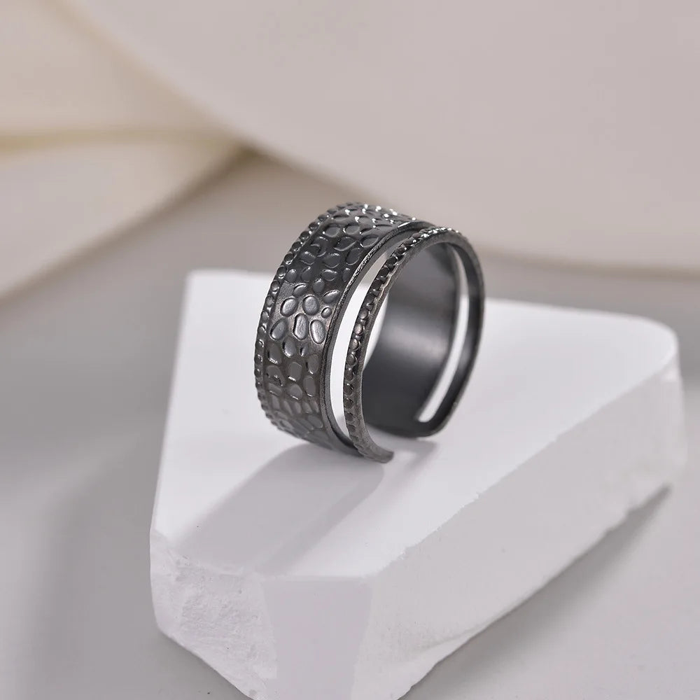 Gold/Silver/Black Color Open Stainless Steel Rings   Gothic Geometric Ring Female Male Fashion Jewelry 2024Trend