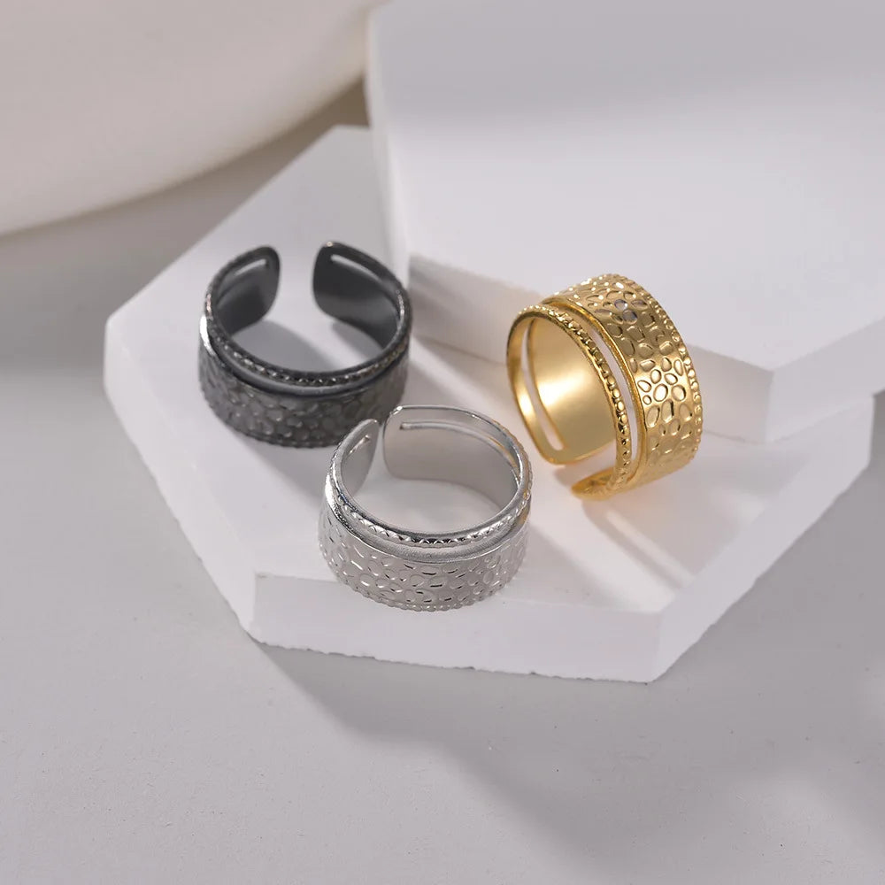 Gold/Silver/Black Color Open Stainless Steel Rings   Gothic Geometric Ring Female Male Fashion Jewelry 2024Trend