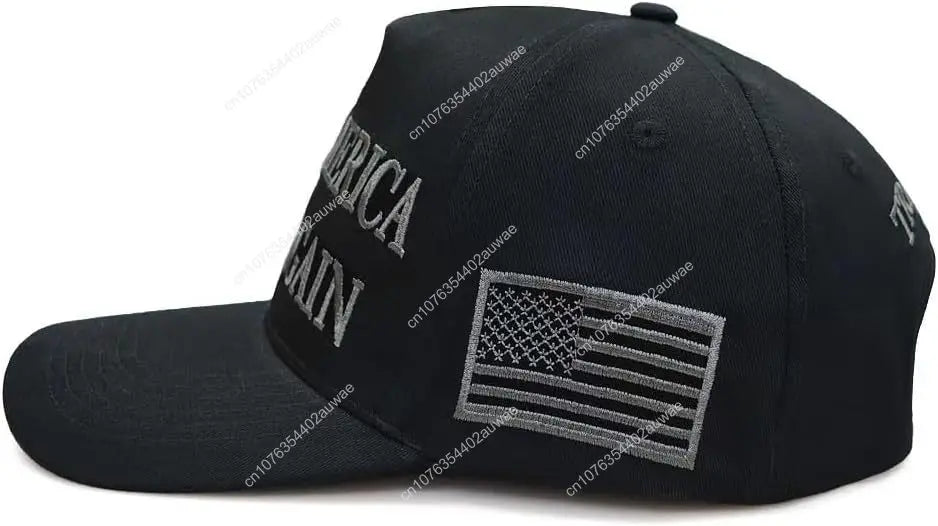 Trump Musk 2024 BLACK Hat 45 47 MAGA Hat Trump Musk Black Cap Make America Great Again Slogan with USA Flag Unisex Adjustable